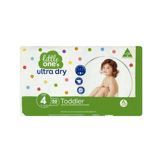 Little One's Size 4 Ultra Dry Nappies Toddler 9-14kg Boys & Girls 50 Pack