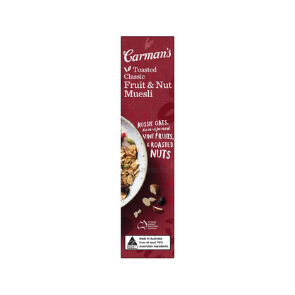 Carman's Classic Fruit & Nut Muesli is deliciously crisp, oven baked muesli with fruits & a blend of roasted nuts, seeds & coconut in a base of Australian whole grain oats. Low GI. Source of Protein & fibre. Halal certified. Best genuine foreign imported cereal food healthy nutrition breakfast in Dhaka Bangladesh.