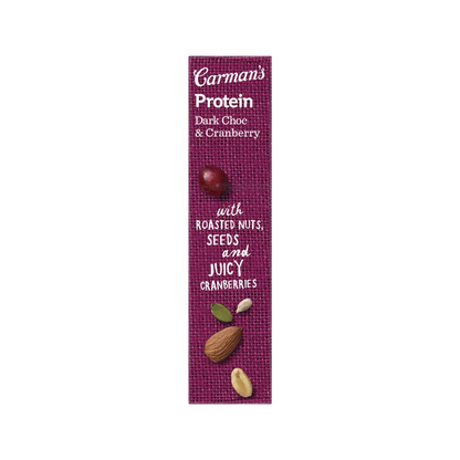 Carman's Gourmet Protein Bars Dark Choc & Cranberry features juicy ripe cranberries, crunchy seeds & golden honey on a base of tasty roasted peanuts & almonds, all drizzled in luscious dark choc. Halal certified. Gluten free. Best genuine foreign Aussie health food healthy nutrition protein bar in Dhaka Bangladesh.