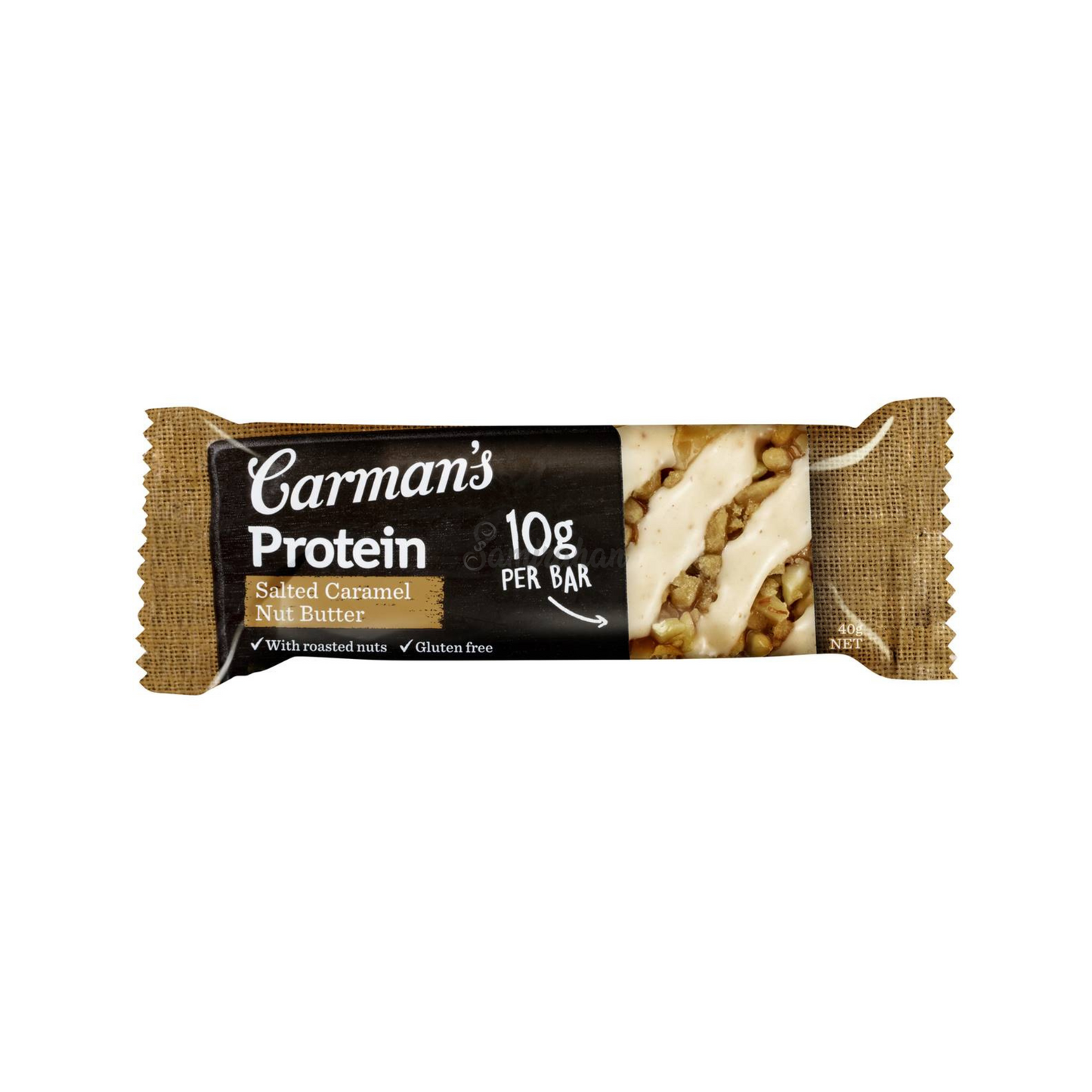 Carman's Gourmet Protein Bars Salted Caramel Nut Butter are the perfect protein pick-me-up with 10g of protein per bar. Made with roasted peanuts, seeds & topped with a creamy nut butter drizzle. Halal certified. Gluten free. Best genuine foreign Aussie health food healthy nutrition protein bar in Dhaka Bangladesh.
