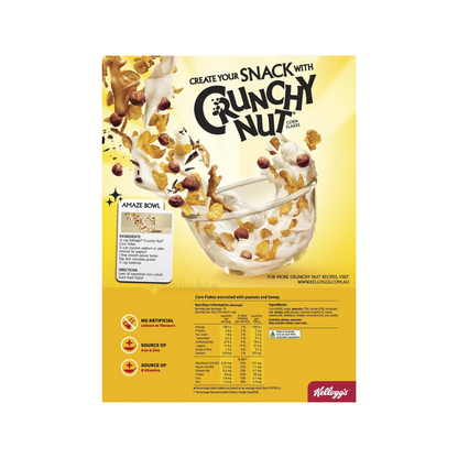 Kellogg's Crunchy Nut Corn Flakes Breakfast Cereal is the classic breakfast cereal you love, encrusted with delicious nuts & honey. Source of B Vitamins, Iron & Zinc. Halal suitable. No artificial colours, flavours or preservatives. Best genuine foreign imported cereal food healthy nutrition price in Dhaka Bangladesh.