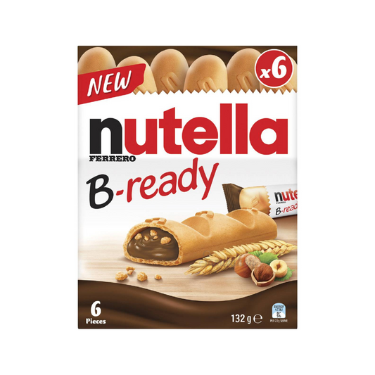Nutella B-ready Biscuit is a crunchy wafer biscuit filled with delicious Nutella. Love Nutella? Here it is in a bar! The perfect way to bring a smile to your snack break. No artificial colour or preservatives. Halal & Vegetarian suitable. Best imported foreign real snack chocolate cocoa price in Dhaka Bangladesh.