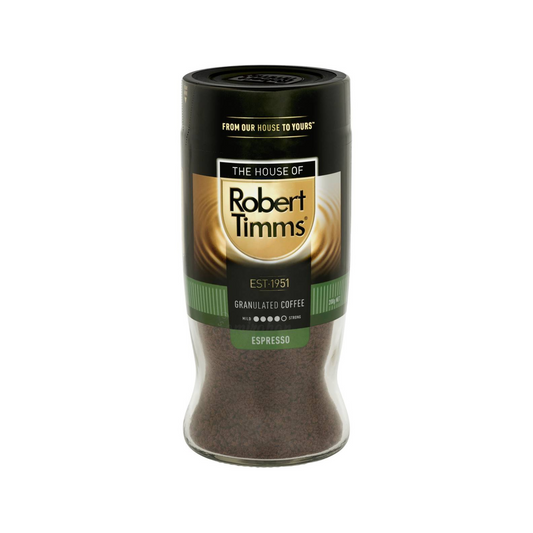 The House of Robert Timms Premium Espresso Granulated Coffee is a dark, bold & intense coffee flavour sourced from the finest beans from around the world. Roasted & Packed in Australia from Imported Coffee Beans. Best genuine foreign imported real Australian instant strong delicious coffee price in Dhaka Bangladesh.