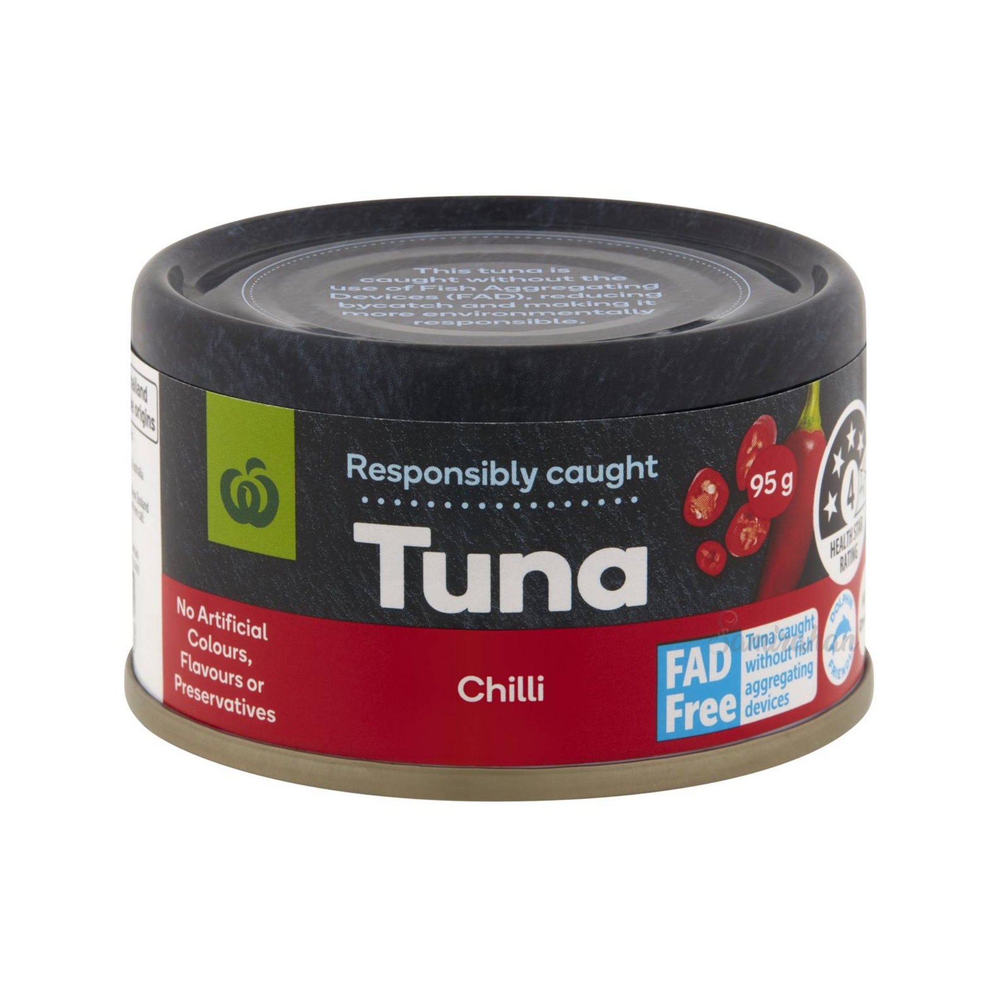 Woolies Tuna with chilli is wild caught tuna high in Omega 3 & has an Australian Health Star Rating of 4.5. No artificial colors, flavours or preservatives. Best cheap genuine imported foreign Australian Thai canned tuna Aussie seafood health food hot cooking fish can safe to eat healthy price in Dhaka Bangladesh.