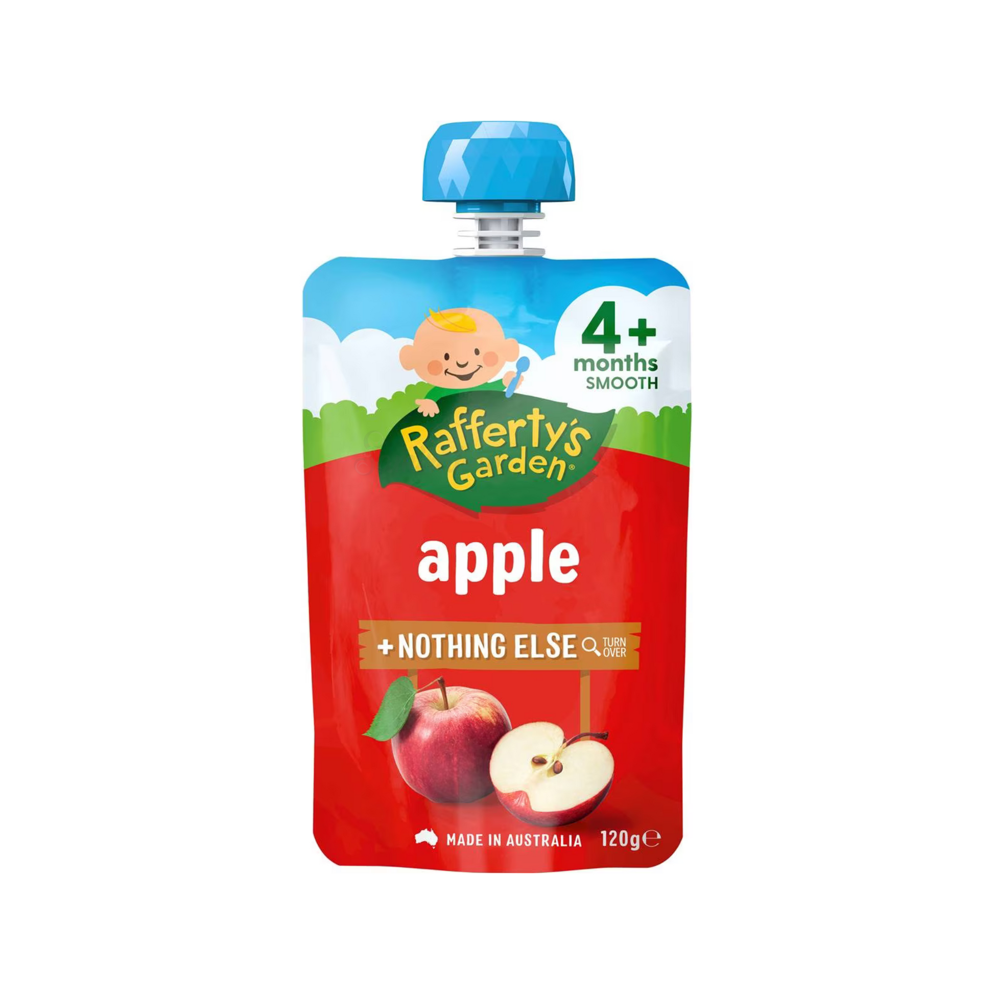 Rafferty's Garden Apple Puree Baby Food Pouch 4+ Months is made from premium Australian fruit. No artificial colour or flavor. Halal certified. Best imported foreign Australian Aussie genuine authentic premium quality real child snack healthy price in Dhaka Chittagong Sylhet Bangladesh.