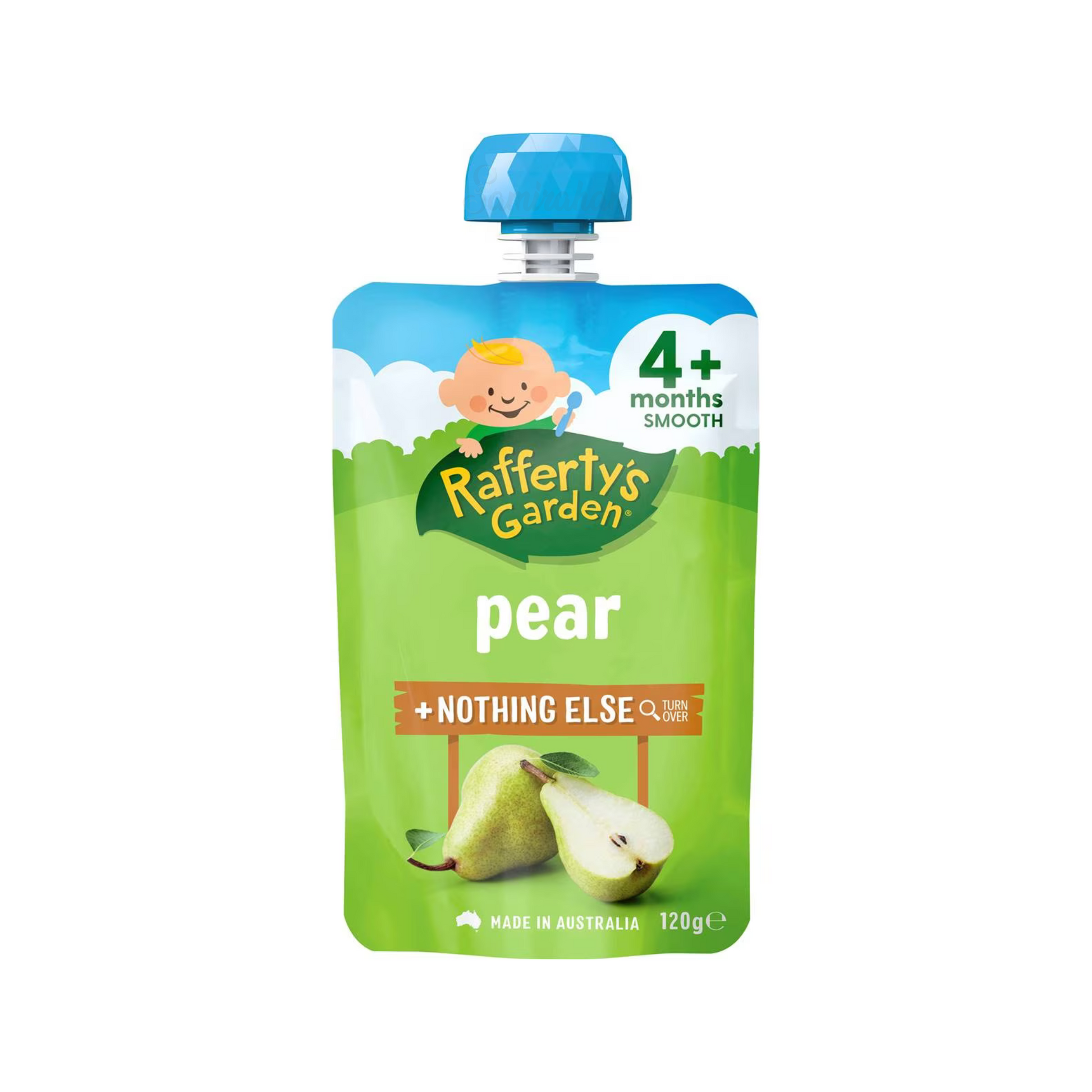 Rafferty's Garden Pear Puree Baby Food Pouch 6+ Months is made from premium Australian fruits & vegetables. No artificial colour or flavor. Halal certified. Best imported foreign Australian Aussie genuine authentic premium quality real child snack healthy price in Dhaka Chittagong Sylhet Bangladesh.