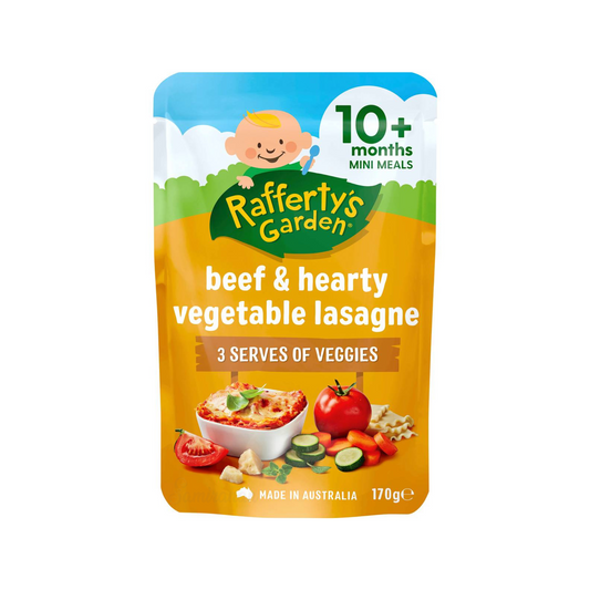 Rafferty's Garden Beef & Veg Italian Lasagne Baby Food Pouch 10+ Months is made from premium Australian fruits & vegetables. No artificial colour or flavors. Halal certified. Best imported foreign Australian Aussie genuine authentic premium quality real child snack healthy price in Dhaka Chittagong Sylhet Bangladesh.