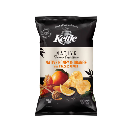 Kettle Native Honey & Orange With Cracked Pepper Potato Chips are made by slowly cooking best quality Australian potatoes. 75% less saturated fat. Halal suitable. Gluten free. Best genuine authentic imported foreign Aussie Australian premium safe real delicious healthy snacks chip cheap price in Dhaka Bangladesh.
