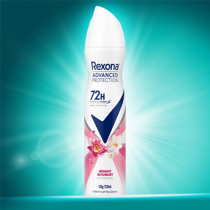 Rexona Advanced Protection Deodorant Women Bright Bouquet aerosol provides 72 hours of nonstop sweat & odour protection – giving you the confidence to start moving & take on the day. Best imported foreign Australian authentic original genuine real premium quality luxury brand cheap fragrance price in Dhaka Bangladesh.