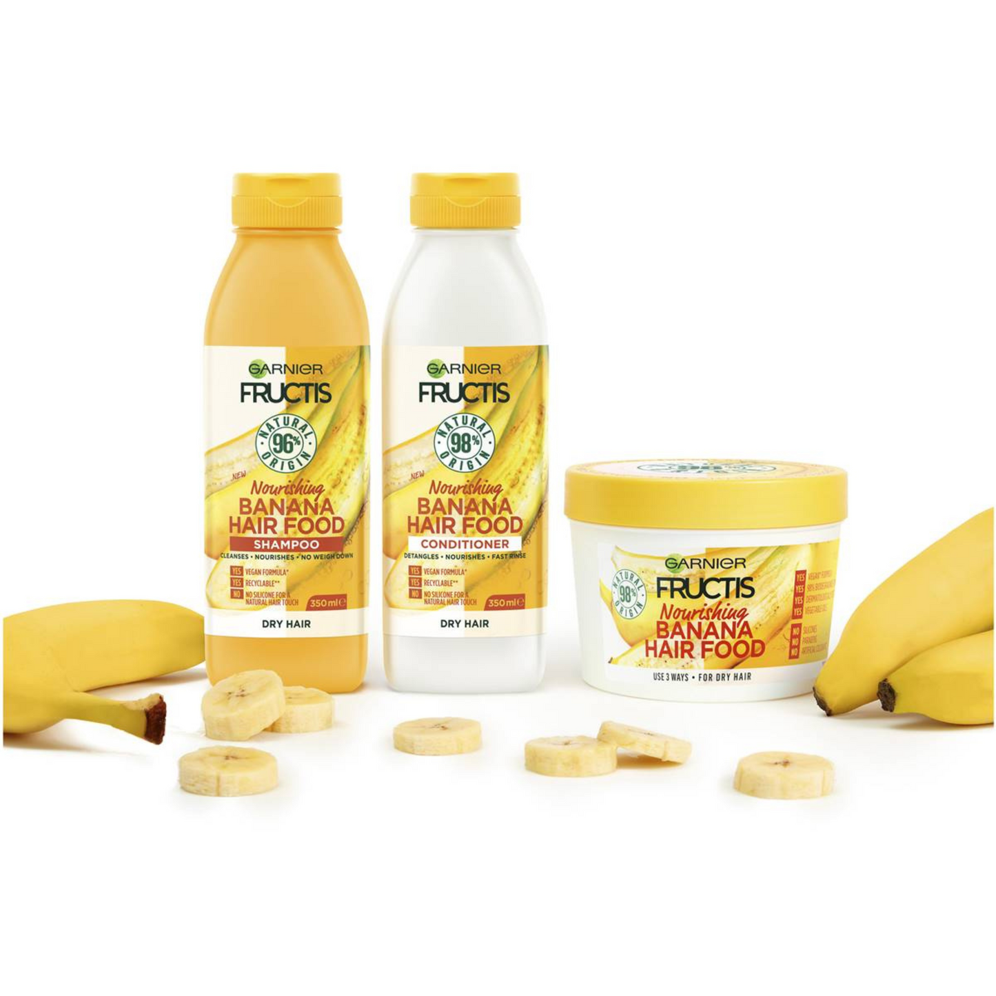 Garnier Fructis Hair Food Banana Conditioner, enriched with banana extract & moisturising nutrients, is the luscious healthy treat dry hair is craving. Vegan suitable. Best foreign genuine authentic Australian haircare imported real premium original shampoo hair-fall fall safe healthy cheap price in Dhaka Bangladesh.