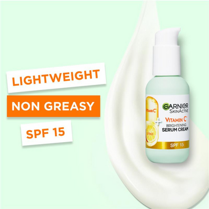 Garnier 2 in 1 Brightening Cream combines the brightening efficacy of Vitamin C serum with the lasting moisture of a SPF 15 daily cream. Concentrated 20% serum enriched in Vitamin C. Best imported foreign Australian French genuine authentic real premium quality skincare beauty cosmetics price in Dhaka, Bangladesh.