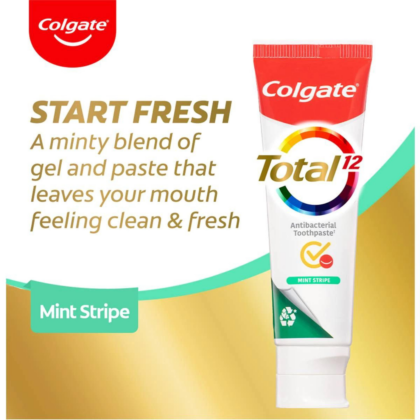 Colgate Total Mint Stripe Gel Antibacterial Toothpaste is a fluoride, multi benefit toothpaste. Suitable for daily use & reduces bacteria on teeth, tongue, cheeks & gums. Sugar Gluten free. Best genuine authentic imported foreign Australian premium real quality dental health cheap price in Dhaka Chittagong Bangladesh.