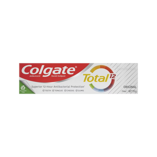 Colgate Total Original Antibacterial Toothpaste is a fluoride, multi benefit toothpaste. Suitable for daily use & reduces bacteria on teeth, tongue, cheeks & gums. Sugar Gluten free. Best genuine authentic imported foreign Australian premium real quality dental health cheap price in Dhaka Chittagong Sylhet Bangladesh.