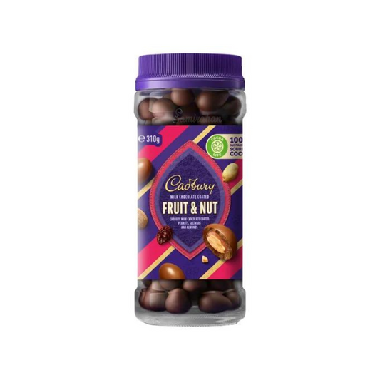 Cadbury Milk Chocolate Coated Fruit & Nut are roasted peanuts, almonds & sultanas coated in smooth milk chocolate. Halal suitable. Best imported foreign Australian Aussie genuine authentic luxury premium quality sweets gift idea ideas valentines day candy real snack chocolate cocoa cheap price in Dhaka Bangladesh.