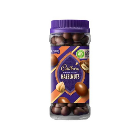 Cadbury Milk Chocolate Coated Hazelnuts are roasted hazelnuts coated in smooth Cadbury milk chocolate. Halal suitable. Best imported foreign Australian Aussie genuine authentic luxury premium quality sweets gift idea ideas valentines valentine's day candy real snack chocolate cocoa cheap price in Dhaka Bangladesh.