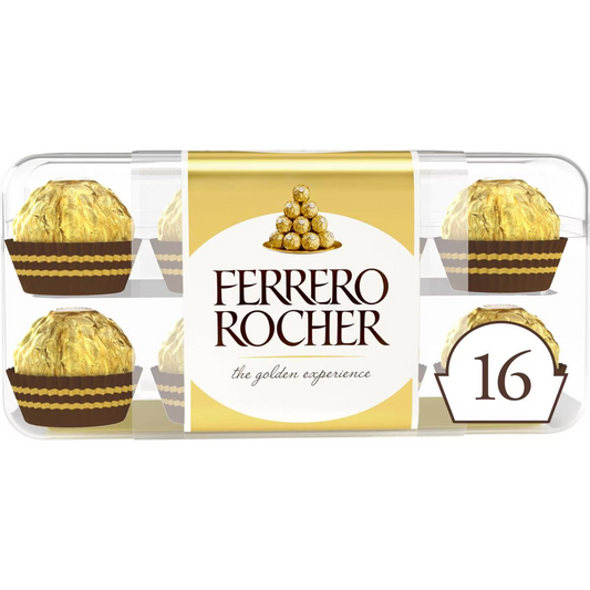 Ferrero Rocher Gift Box contains 16 delicious Ferrero Rocher premium chocolate pralines, ideal for birthday, anniversary or valentine's day. Halal suitable. Best imported foreign Australian Aussie genuine premium sweets choco candy gift ideas idea boyfriend girlfriend real snack cocoa cheap price in Dhaka Bangladesh.
