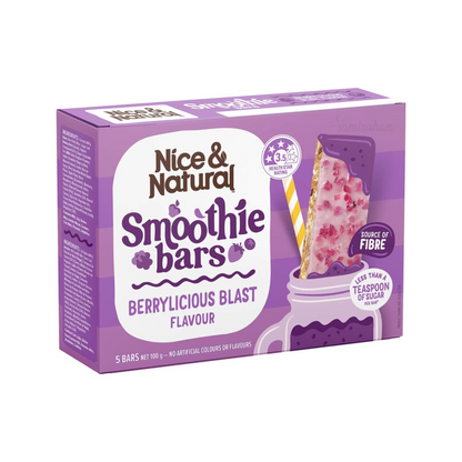 Nice & Natural Smoothie Bar Berrylicious Blast, made with oats & rice puffs, is a source of fibre & has less than a teaspoon of sugar per bar. Best imported foreign Australian Aussie authentic original genuine premium luxury gift ideas fitness health food snack cereal breakfast healthy eats price in Dhaka Bangladesh.