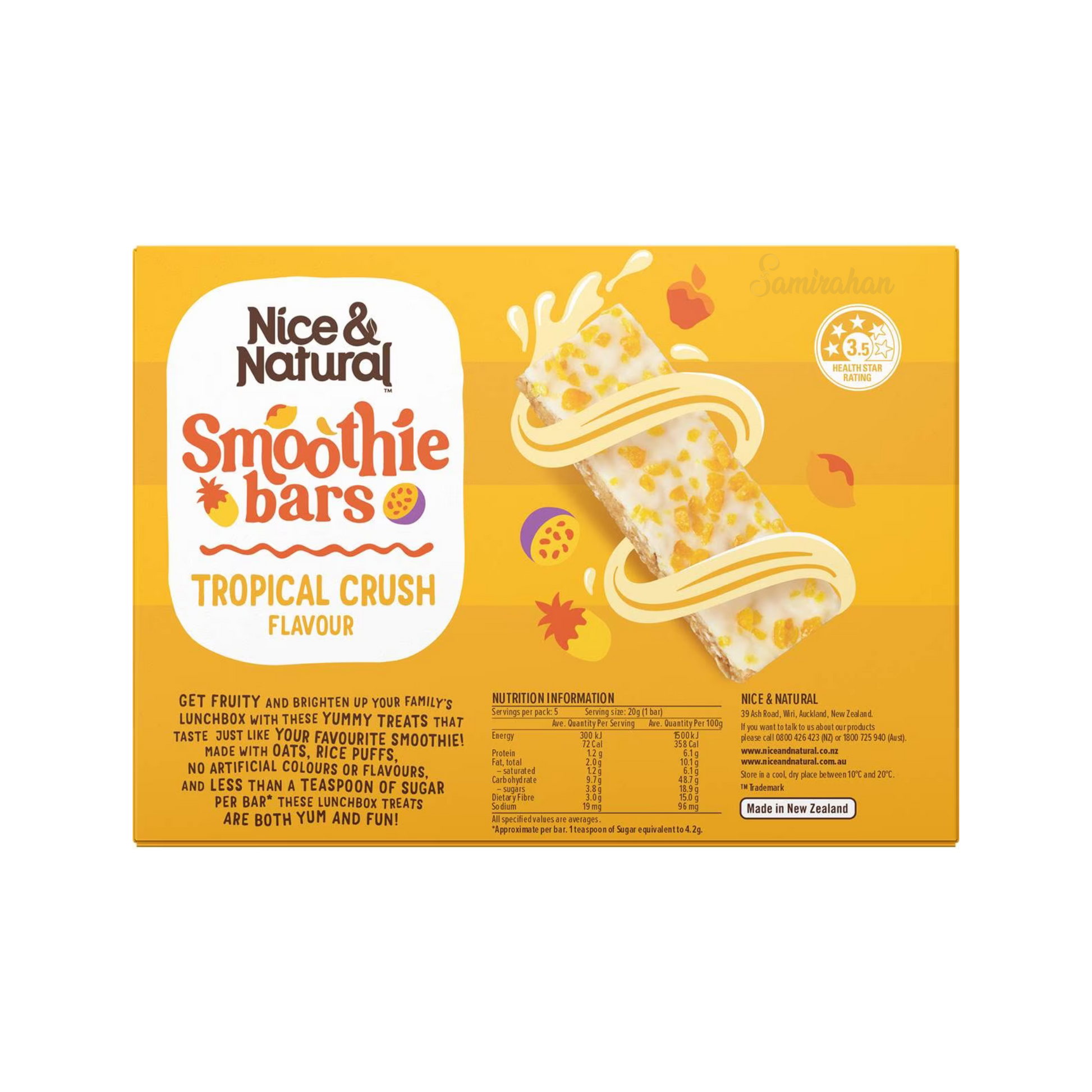 Nice & Natural Smoothie Bar Tropical Crush, made with oats & rice puffs, is a source of fibre & has less than a teaspoon of sugar per bar. Best imported foreign Australian Aussie authentic original genuine premium luxury gift ideas fitness health food snack cereal breakfast healthy eats price in Dhaka Bangladesh.