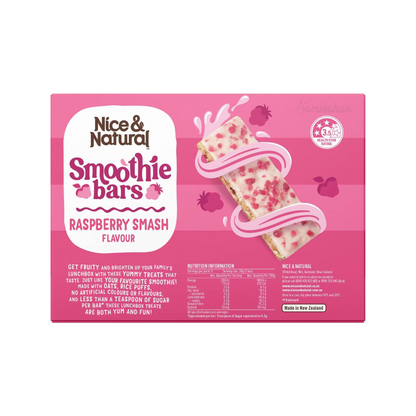 Nice & Natural Smoothie Bar Raspberry Smash, made with oats & rice puffs, is a source of fibre & has less than a teaspoon of sugar per bar. Best imported foreign Australian Aussie authentic original genuine premium luxury gift ideas fitness health food snack cereal breakfast healthy eats price in Dhaka Bangladesh.