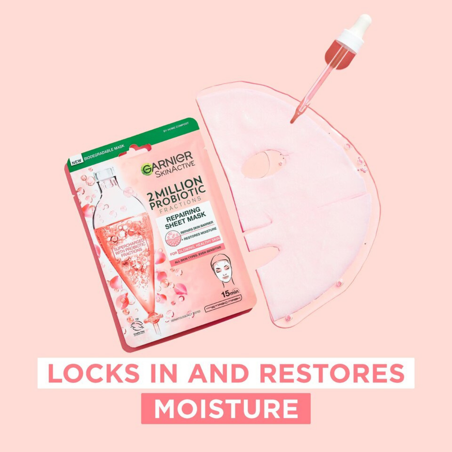 Garnier 2 Million Probiotic Fractions Repairing Face Sheet Mask contains 2 Million Probiotic Fractions known for repairing properties. Repairs skin barrier, restores moisture. Best imported foreign UK English British genuine authentic real skin care skincare beauty cheap price in Dhaka Chittagong Sylhet Bangladesh.