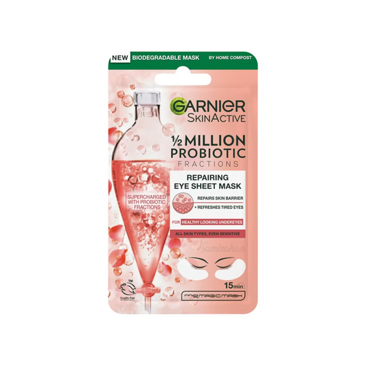 Garnier SkinActive 1/2 Million Probiotic Fractions Eye Sheet Mask helps repair the delicate skin around the eye area & reduce appearance of eye bags. Best imported foreign UK English British genuine authentic real skin care skincare beauty premium cheap price in Dhaka Chittagong Sylhet Bangladesh.