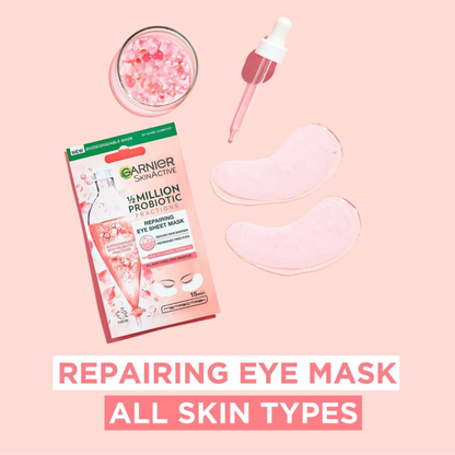 Garnier SkinActive 1/2 Million Probiotic Fractions Eye Sheet Mask helps repair the delicate skin around the eye area & reduce appearance of eye bags. Best imported foreign UK English British genuine authentic real skin care skincare beauty premium cheap price in Dhaka Chittagong Sylhet Bangladesh.