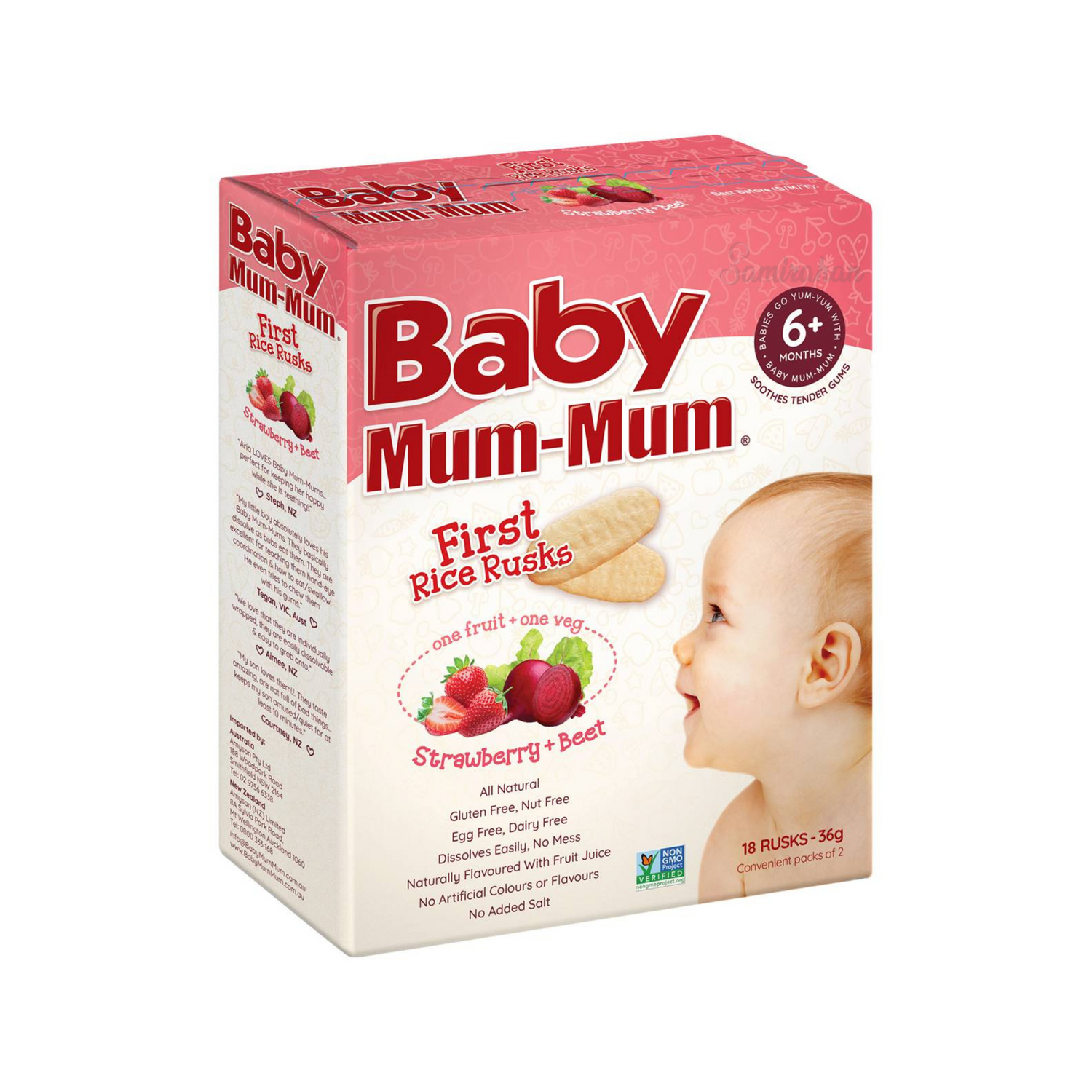 Baby Mum Mum First Rice Rusk Strawberry & Beetroot 6+ Months are made from premium grain, fruits & vegetables. No artificial colour flavor Halal Best imported foreign Australian genuine authentic organic quality real child food snack nutrition healthy cheapest price in Dhaka Chittagong Sylhet Khulna Rajshahi Bangladesh