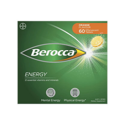 Berocca Energy Vitamin B and C Orange Flavour Effervescent Multivitamin Drink Tablets Pack of 15 or 60 Servings