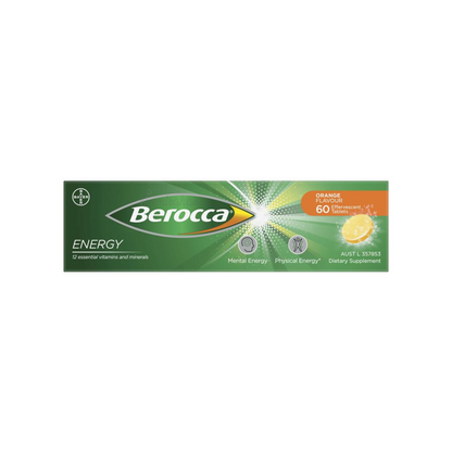 Berocca Energy Vitamin B and C Orange Flavour Effervescent Multivitamin Drink Tablets Pack of 15 or 60 Servings