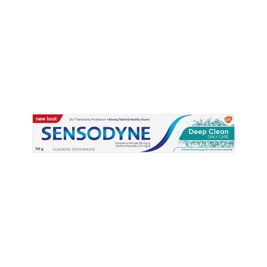Sensodyne Deep Clean toothpaste is specially formulated to relieve sensitivity. Best genuine authentic real imported foreign Australian American premium luxury safe quality healthy tooth dental white beautiful nice health brushing smile bad breath fluoride cheap price in Dhaka Chittagong Sylhet Barisal Bangladesh.