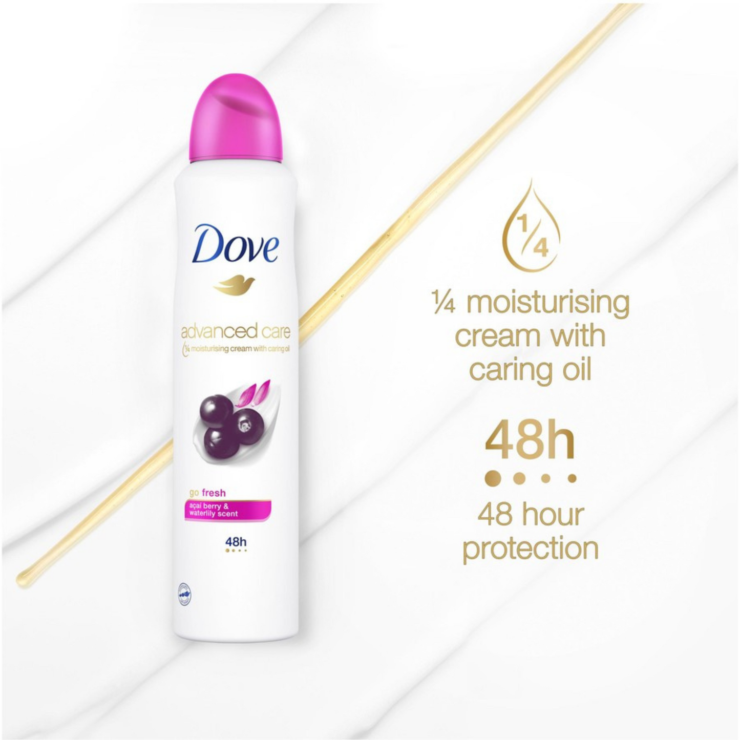 Dove Advanced Care Acai Berry & Waterlily is a deodorant that cares for your underarms for up to 48 hours. Best imported foreign Australian Aussie American genuine authentic original premium quality real hygiene skincare beauty skin care personal healthy underarms price in Dhaka Chittagong Sylhet Barisal Bangladesh.