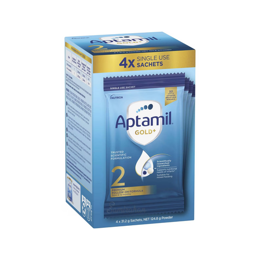 Aptamil Gold+ Stage 2 Follow-on Formula Sachets is a nutritionally complete premium baby milk powder, suitable for infants from 6 to 12 months. Halal vegetarian. Best imported genuine real authentic Australian New Zealand cow brand quality safe healthy feeding food nutrition cheap price in Dhaka Chittagong Bangladesh