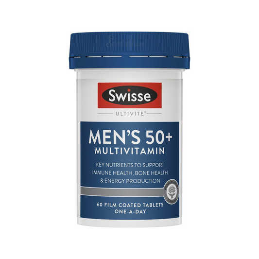 Elevate your vitality with Swisse Ultivite Men's 50+ Multivitamin. Best imported foreign Australian Aussie authentic genuine original real boy chele purush healthy muscle function maintain care premium ashol  brand support immune nutrients energy luxury help quality strong cheap price in BD Dhaka Chittagong Bangladesh