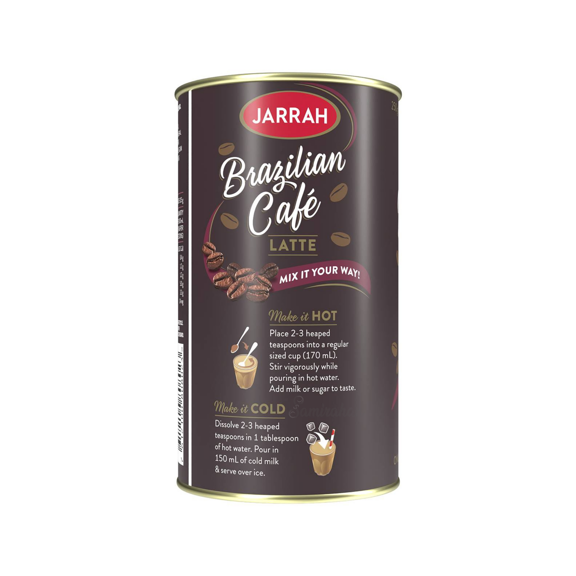 Indulge in Jarrah Brazilian Café Latte, a delicious and sweet coffee blend from Australia. Halal suitable Best imported foreign genuine authentic luxury premium quality delicious tasty strong adda flavour favored healthy good Food energy instant ideas real genuine foreign authentic original price in bd Dhaka Bangladesh