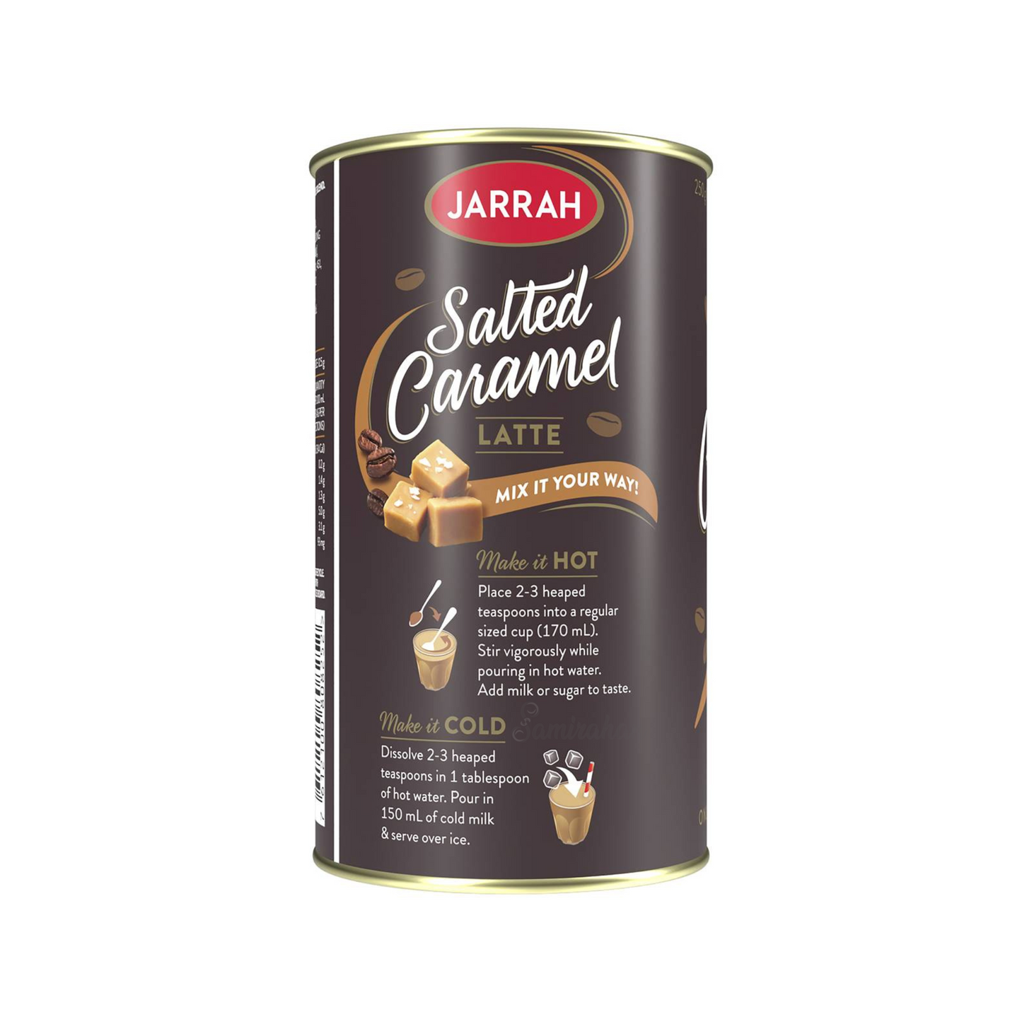 Enjoy the rich, creamy flavor of Jarrah's Salted Caramel Latte, crafted with a blend of imported and local ingredients in Australia. Halal suitable Best foreign genuine authentic premium coffee quality delicious tasty strong favored energy tea adda good Food instant Glucose original foreign price in bd Dhaka Bangladesh