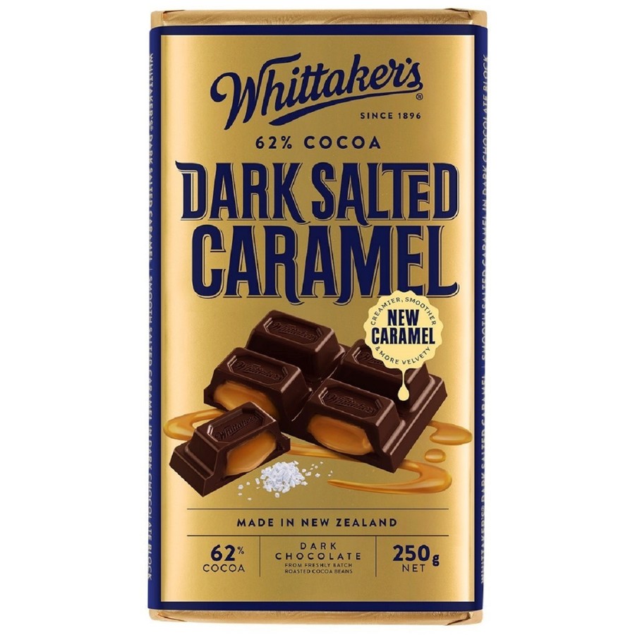 Indulge in the perfect balance of creamy milk chocolate and salty-sweet caramel with Whittaker's Dark Salted Caramel Chocolate Bar. Best imported foreign Australian Aussie genuine authentic original brand premium good quality mojadar family pack sweets gift idea candy milk snack choco cocoa price in bd Dhaka Bangladesh