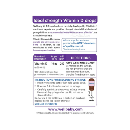 Wellbaby Vitamin D Drops are designed for infants and children, providing Vitamin D in a natural olive oil base. Ideal babies young children from Birth to 4 years vegetarians delicious taste little one love Best infant multivitamin common allergens Vitabiotics additives available original price in bd Dhaka Bangladesh