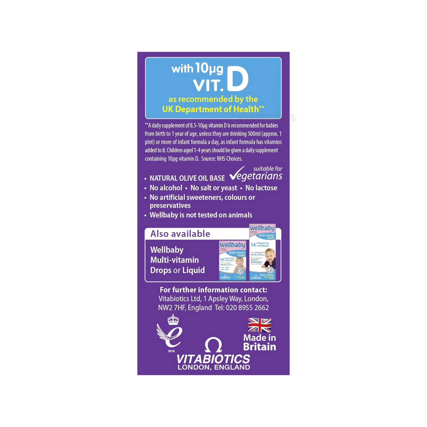 Wellbaby Vitamin D Drops are designed for infants and children, providing Vitamin D in a natural olive oil base. Ideal babies young children from Birth to 4 years vegetarians delicious taste little one love Best infant multivitamin common allergens Vitabiotics additives available original price in bd Dhaka Bangladesh