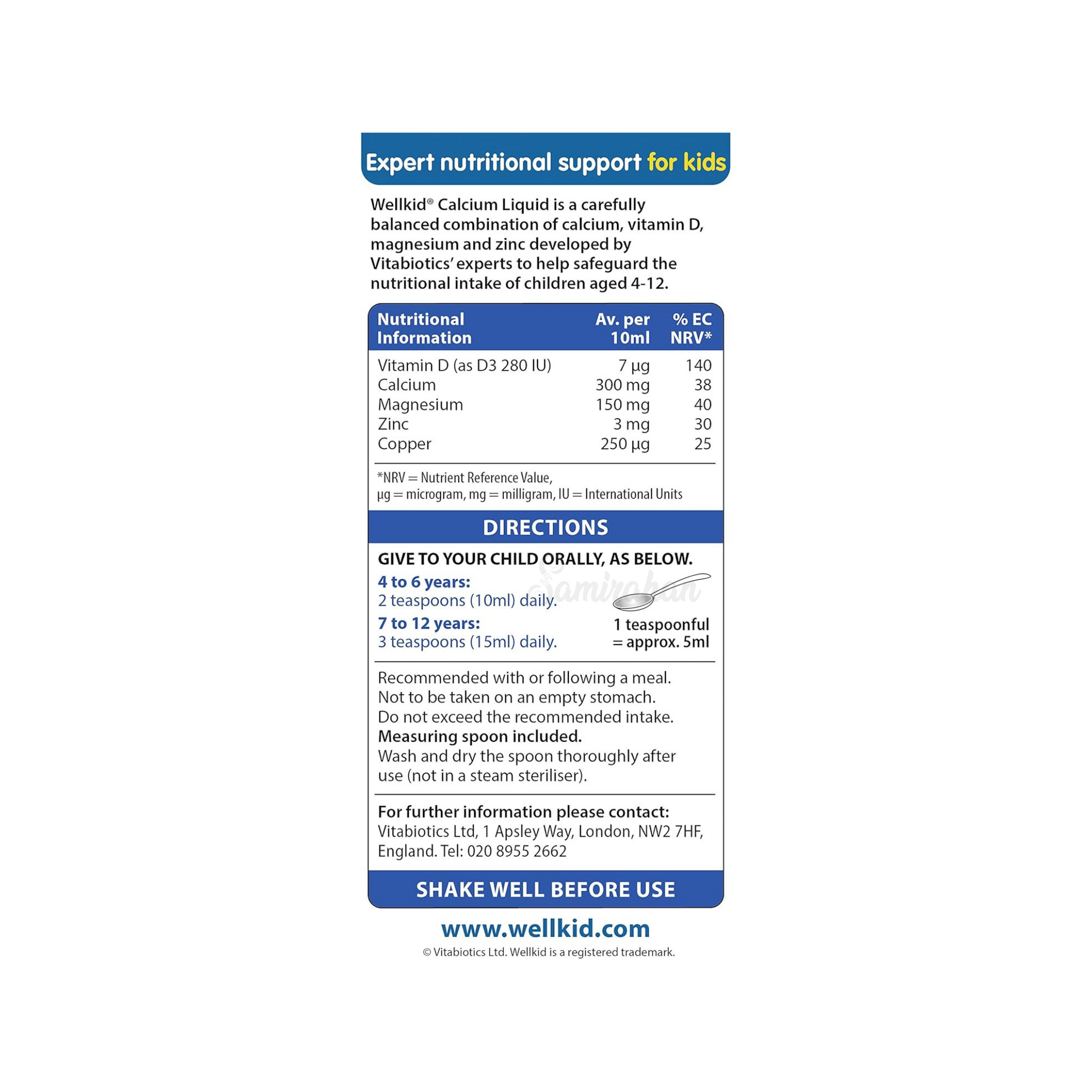 Vitabiotics Wellkid Calcium Liquid is a Bone support ideal for kids. Ideal energy stomach imported great support 4 to 12 age original brand Best UK based development child healthcare alcohol free Zinc vitamin D gluten Orange Food supplement Nutrition Expert doctor Recommending available price in bd Dhaka Bangladesh