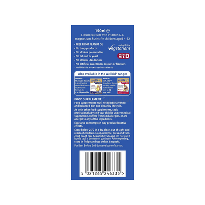 Vitabiotics Wellkid Calcium Liquid is a Bone support ideal for kids. Ideal energy stomach imported great support 4 to 12 age original brand Best UK based development child healthcare alcohol free Zinc vitamin D gluten Orange Food supplement Nutrition Expert doctor Recommending available price in bd Dhaka Bangladesh