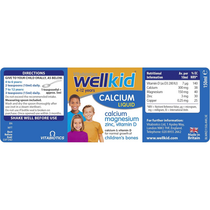 Vitabiotics Wellkid Calcium Liquid is a Bone support ideal for kids. Ideal energy stomach imported great support 4 to 12 age original brand Best UK based development child healthcare alcohol free Zinc vitamin D gluten Orange Food supplement Nutrition Expert doctor Recommending available price in bd Dhaka Bangladesh