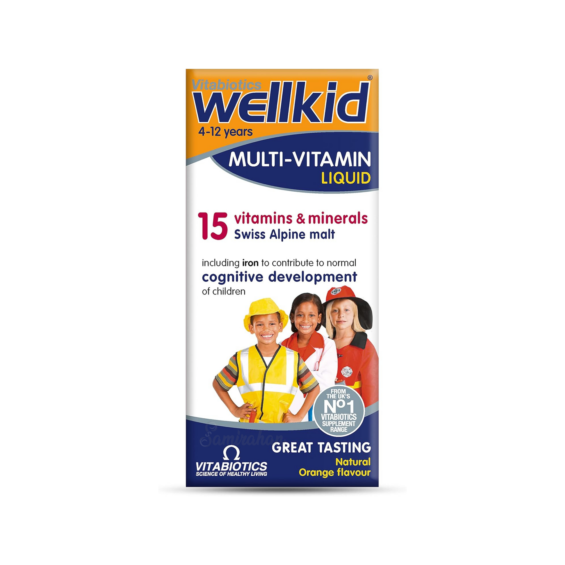 Vitabiotics Wellkid Multi Vitamin Liquid provides a comprehensive range of vitamins. Ideal energy imported Alpine Minerals support original brand Best UK based development child healthcare alcohol free Multi vitamin Orange Food supplement Nutrition kids Expert doctor Recommending available price in bd Dhaka Bangladesh