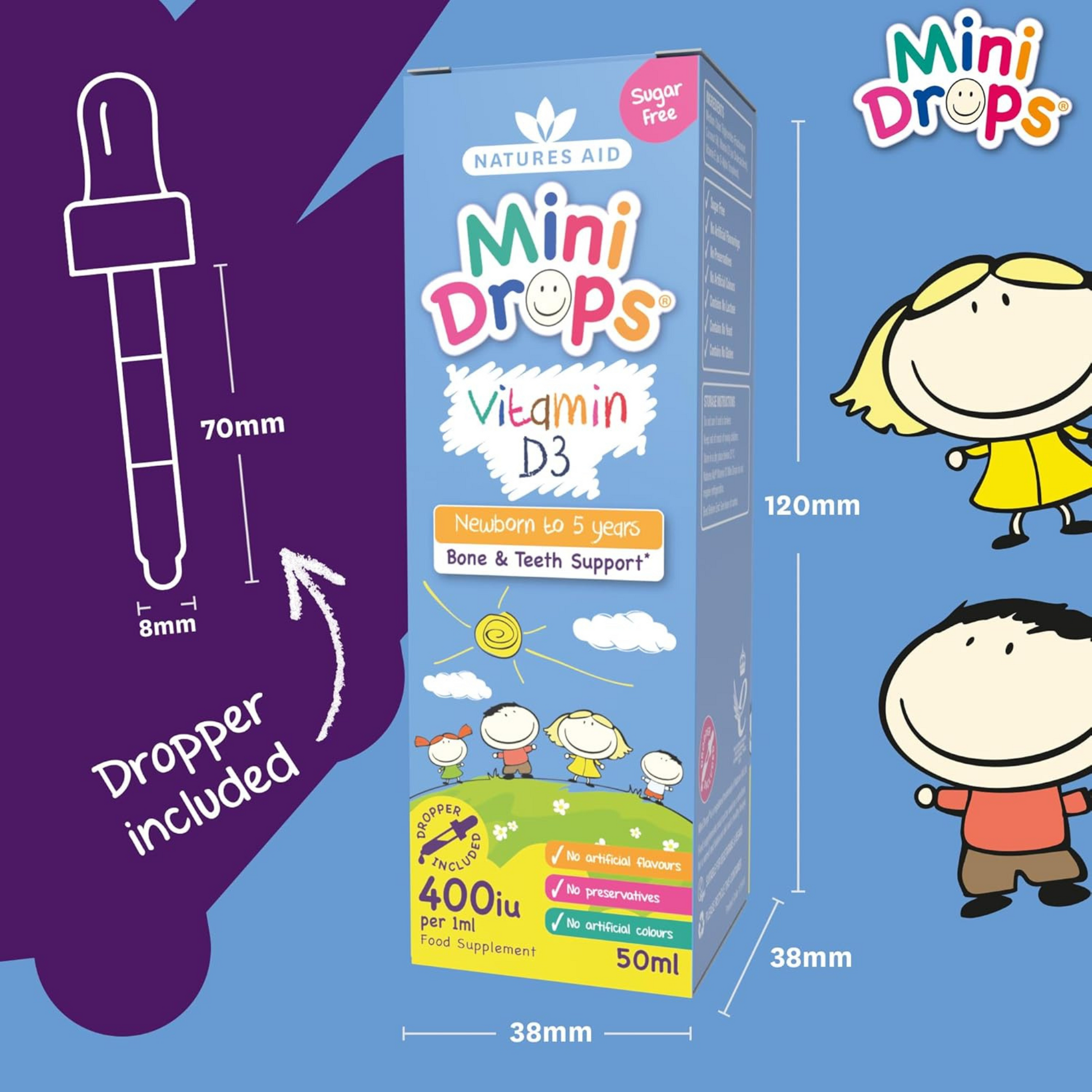 Natures Aid Vitamin D3 Mini Drop Infant Children Bone Teeth nutrient calcium strong healthy growing Best Kids import genuine authentic UK baby low price in bd