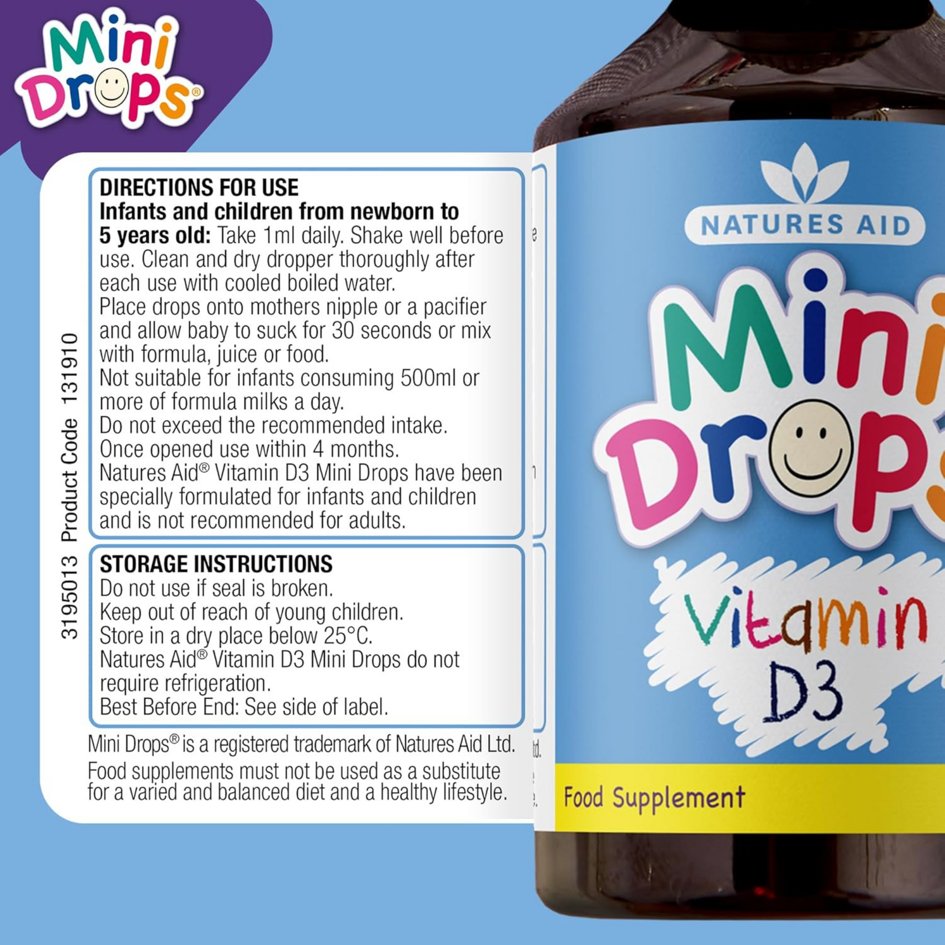 Natures Aid Vitamin D3 Mini Drop Infant Children Bone Teeth nutrient calcium strong healthy growing Best Kids import genuine authentic UK baby low price in bd