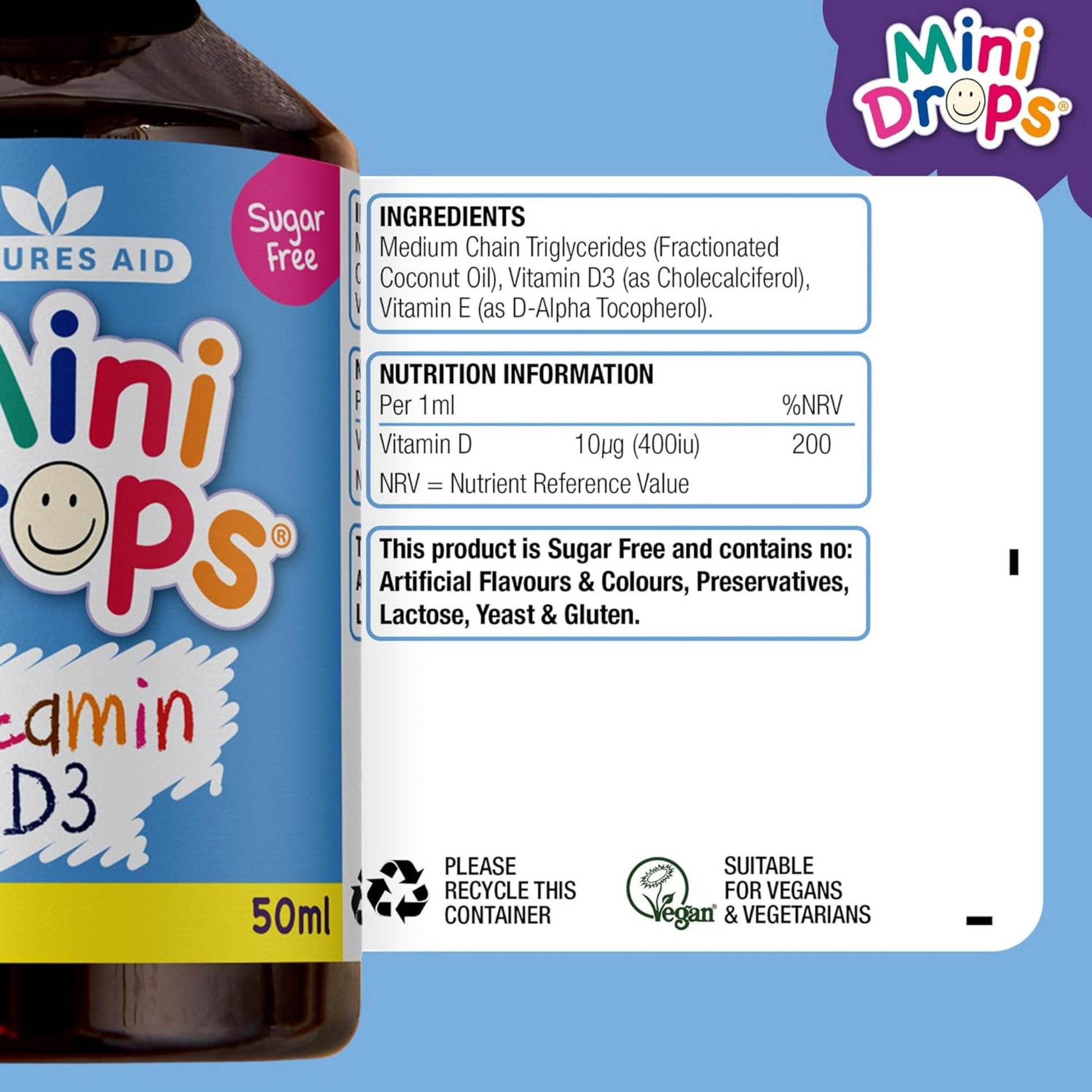 Natures Aid Vitamin D3 Mini Drop Infant Children Bone Teeth nutrient calcium strong healthy growing Best Kids import genuine authentic UK baby low price in bd