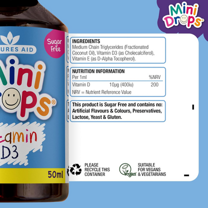 Natures Aid Vitamin D3 Mini Drop Infant Children Bone Teeth nutrient calcium strong healthy growing Best Kids import genuine authentic UK baby low price in bd