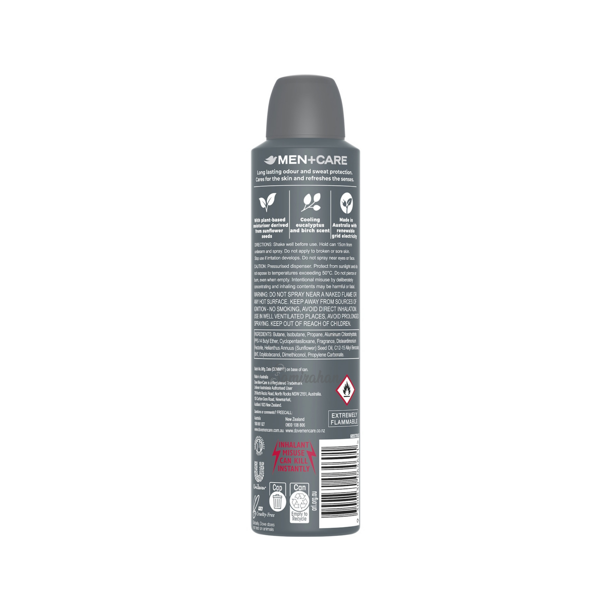 Dove Men+care Refreshing Eucalyptus Birch Antiperspirant Aerosol sweat odor dry daily white marks clean men Best safe authentic import Australia low price in bd