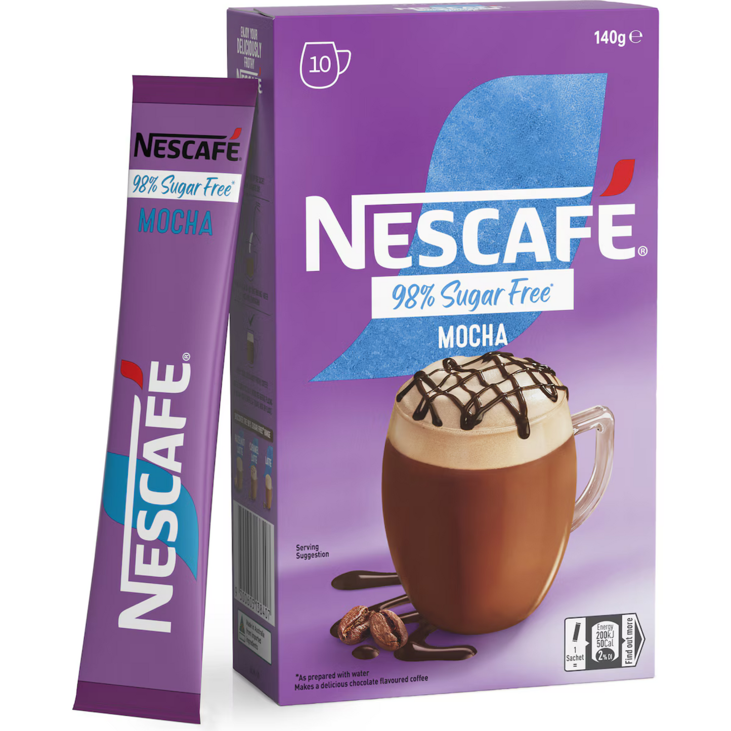 NESCAFE 98% SUGAR FREE MOCHA is now naturally sweetened for a simply delightful pick-me-up. Arabica Robusta coffee bean quality irresistibly smooth creamy flavour Treat tiredness reduce Raw original Best genuine authentic foreign imported real premium Australian instant strong product cheap price in BD Dhaka Bangladesh