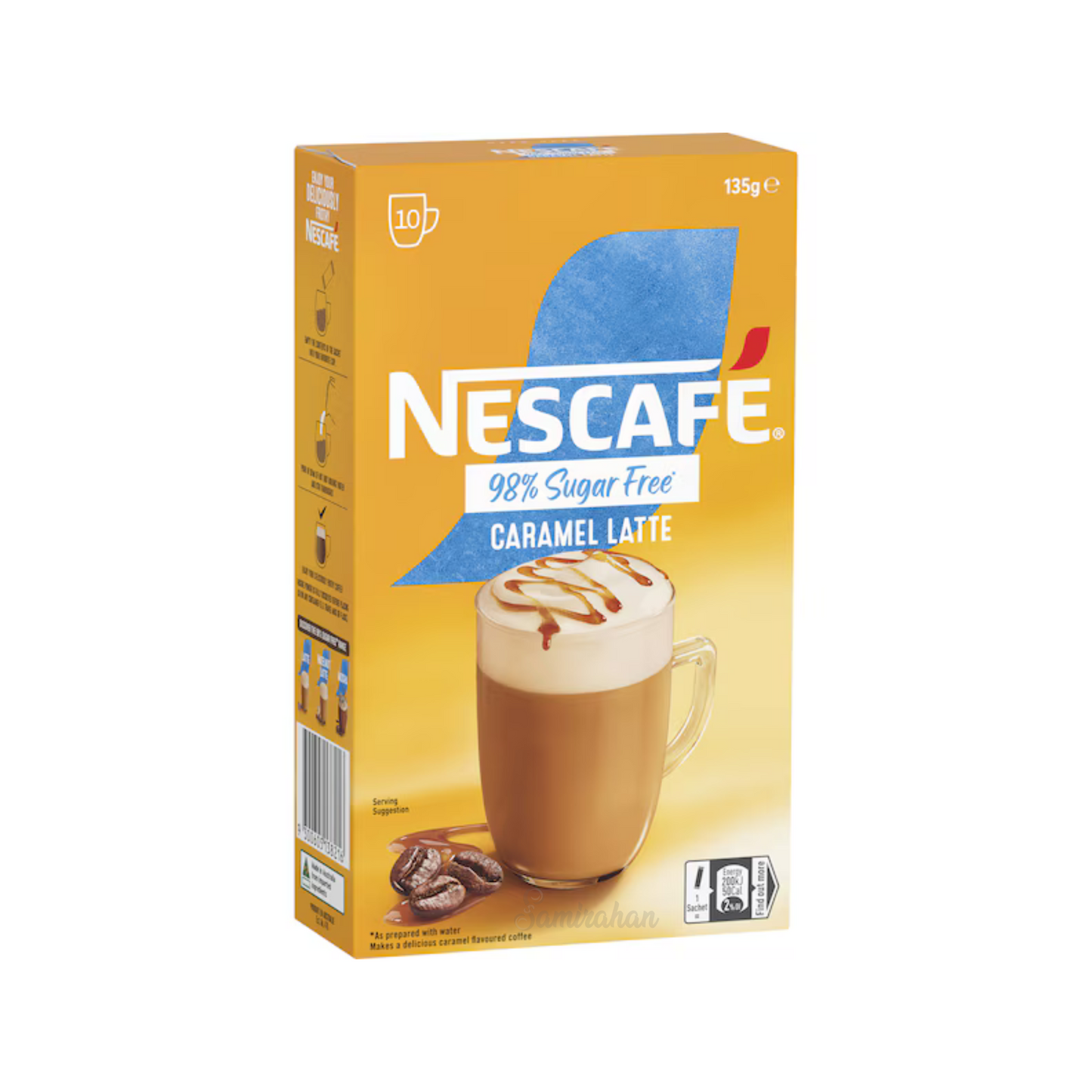 Nescafe 98% Sugar Free Rich Caramel Latte Coffee elevates your daily coffee experience. delectable layer of velvety froth and quality irresistibly smooth caramel flavour Treat tiredness reduce Raw original Best genuine authentic foreign imported real premium Australian instant strong product price in Dhaka Bangladesh