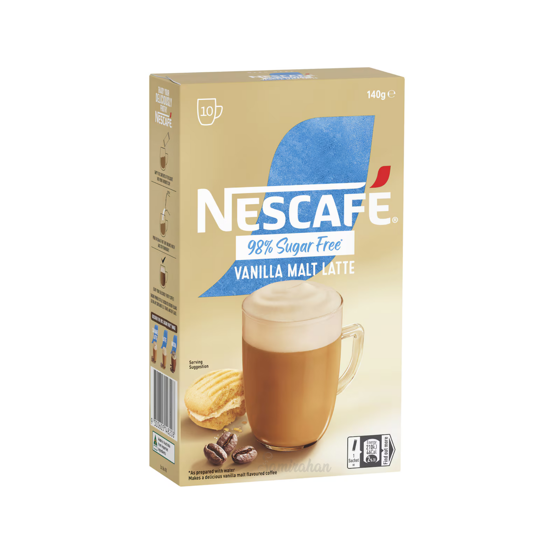 NESCAFE 98% Sugar Free Vanilla Malt Latte offers comforting blend of creamy coffee smooth vanilla and toasty flavors. Arabica Robusta bean quality espresso roast Treat tiredness reduce Raw original Best genuine authentic foreign imported real premium Australian instant strong product cheap price in BD Dhaka Bangladesh